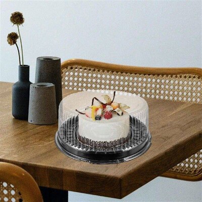 10pcs Cake Boxes 8 Inch Black Base Clear PET Material