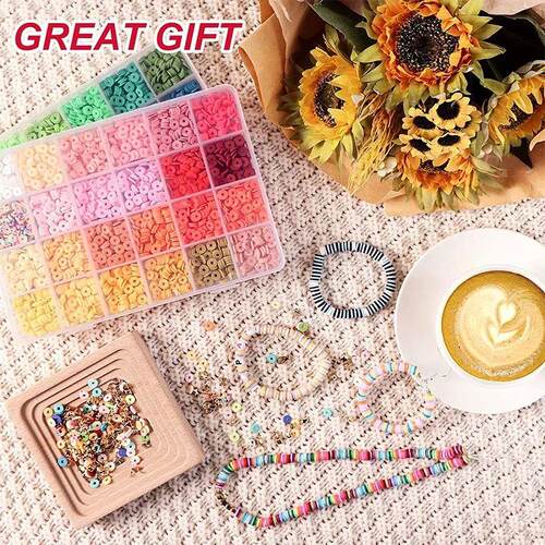 4800Pcs Clay Beads Kit 48 Colors Flat Round Polymer Clay Bea