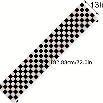 1pc Geometric Stripe Linen Table Runner, Modern Simple Black
