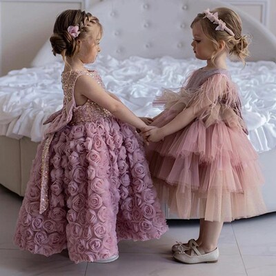 Girls Pink Sweet Princess Dress Baby Kids Big Bow Birthday P
