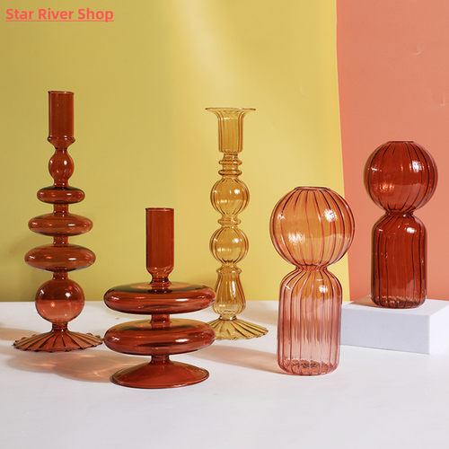 1pc Glass Vases Clear Flower Vase Candle Holders for Wedding