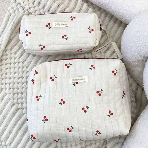 Quilted Cotton Ladies Travel Storage Bag Retro Cherry Women