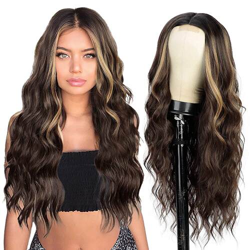 Long Black Wavy Synthetic Wigs Women Water Wave Hair Wig假发