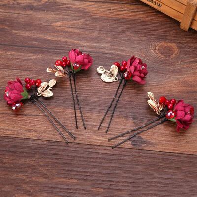red flower bridal hair pin fabric artistic hair pin headdres