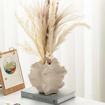 Ceramic Vase Geometric Wavy Patterns Petal Shape Porcelain C