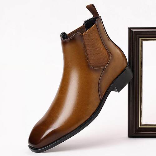 Men Pointed-Toe Chelsea Boots High-Top Formal Business Shoes