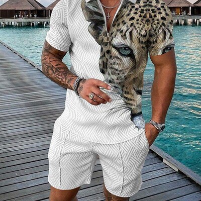 Mens Casual Colorblocked POLO Zipper Collar Short Sleeve Shi
