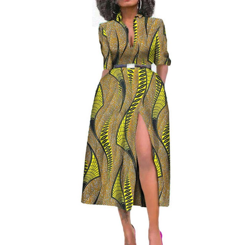 African Dresses for Women Short Sleeve High Waist Elegant Pr图片