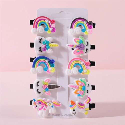 10PCS/Set New Cute Cartoon Unicorn Hair Clips for Girls Colo