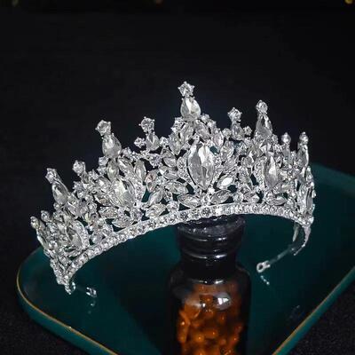 Luxury Big Rhinestone Geometric Bridal Tiaras Crown Baroque