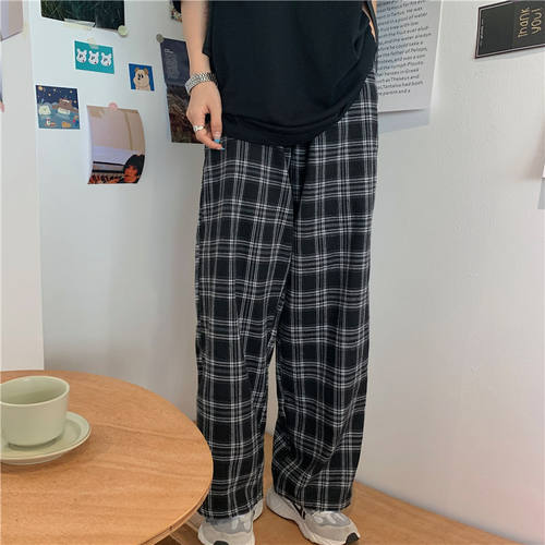 Oversize 3XL Plaid Pants Women Casual Loose Wide Leg Trouser