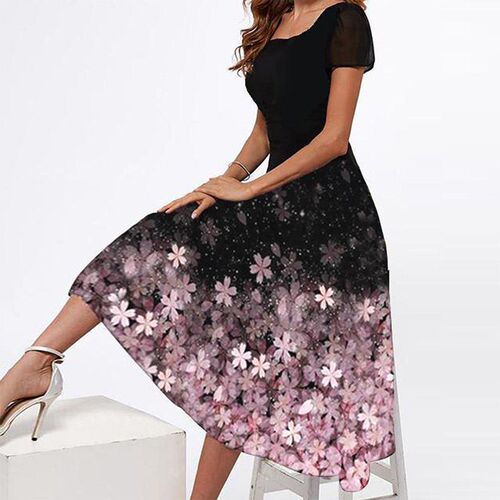 Fashion Square Neck Party Dress For Women Summer Elegant Flo