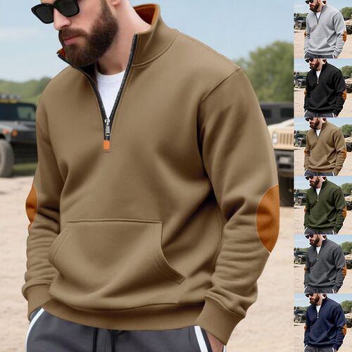 Mens Loose Fashionable ntrast lor Patch Half Zipper Plus Ve