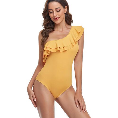 Langi 2025 Bikini Solid Color Ruffle Backless Asymmetric One