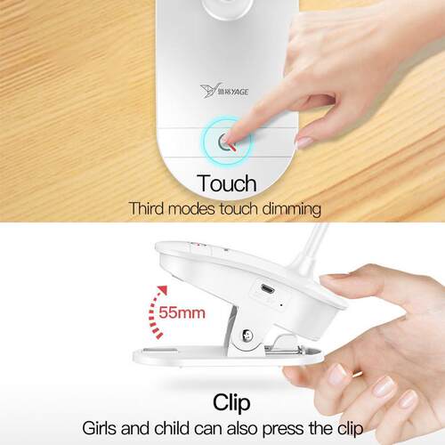 Clip LED Desk Lamp Reading Lamp Study Light Rechargeable