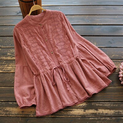 5844 Autumn Women ops Japan Style Literary Retro Hollow Embr
