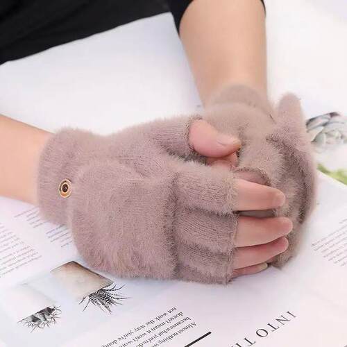 Unisex Winter Half-Finger Flip Gloves Fashion Knitted Thicke