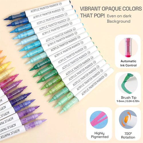 Automatic Ink Control Acrylic Paint Markers, 9 pcs Brush Tip