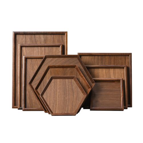 Black walnut solid wood rectangular tray, Japanese household