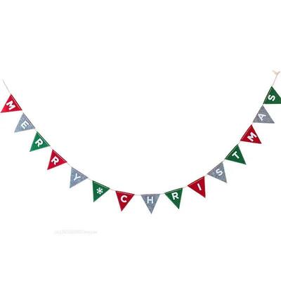 Christmas Banner Garland Wool Felt Triangle Decor New Year