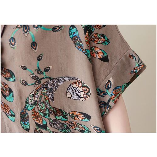 2023 Womens Dresses Vintage Textured Print Short Sleeve Top