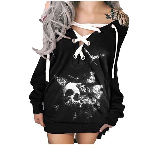 Vintage Skull Rose Print Dress Vestidos Autumn Winter Long