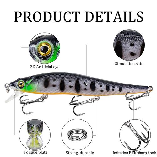 1Pcs Fishing Lure 115mm/14g Minnow Crankbait Wobblers 3D Eye
