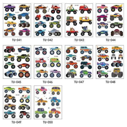 10 Sheets Truck Car Temporary Tattoos for Children Waterproo