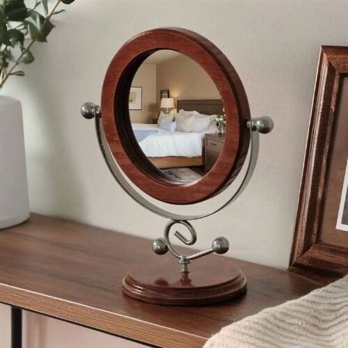 New Rotating Design Wood Makeup Mirror Retro Style Home Acce