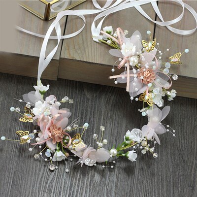 Elegant Girls Spring Bohemian Pearl Crowns Beach Hawaii Flor