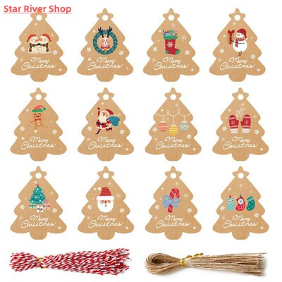 48PCS Christmas tags, kraft paper Christmas tree decorations