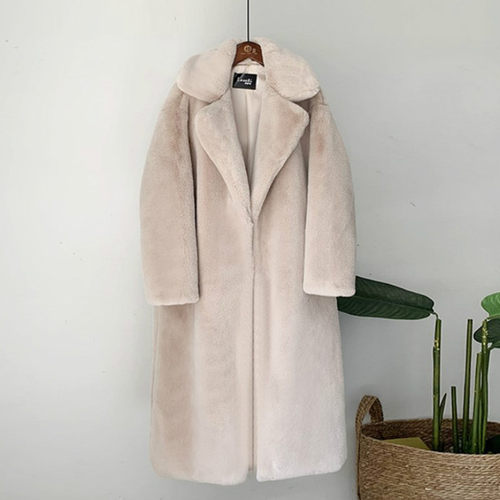 Elegant Winter Fur Coat Women Fashion Plush Faux Mink Fur Co