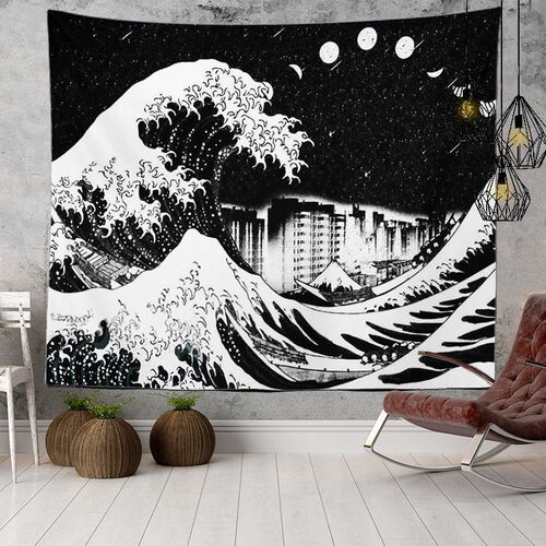 Japanese Kanagawa Big Wave Tapestry Psychedelic Tapestry Tee
