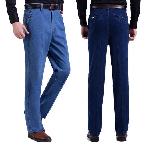 Mens Jeans Sretch High Waist Middle-aged Mens Pants Middle