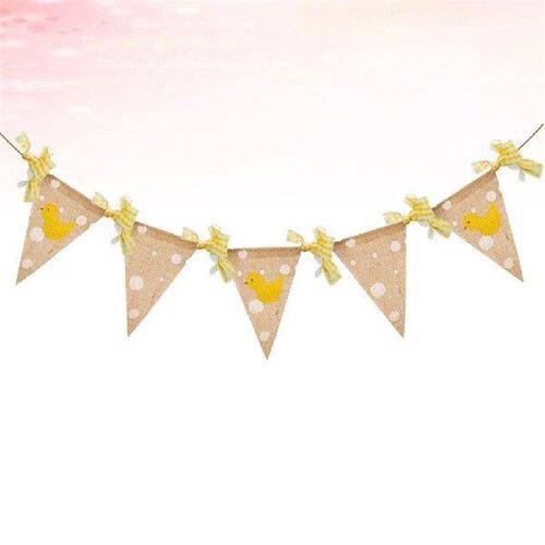 Linen Kids Banner Garland Flag Triangle Shape Yellow Print