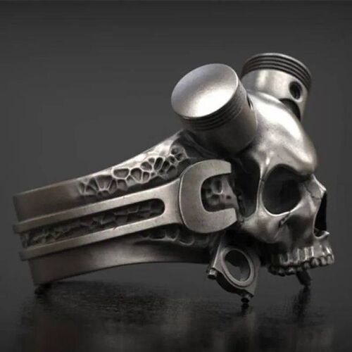Fashion Personality rend Steam Skull Ring Mens Hip Hop Rock