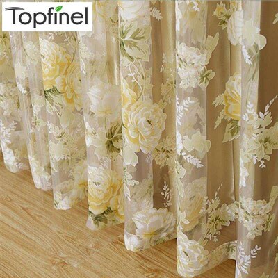 Top Finel HOT Modern Rose Floral Tulle for Window Curtain Sh