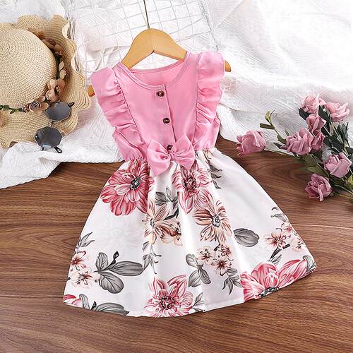 2023 Summer Girls Dress Crewneck Sleeveless Lace Single Bre