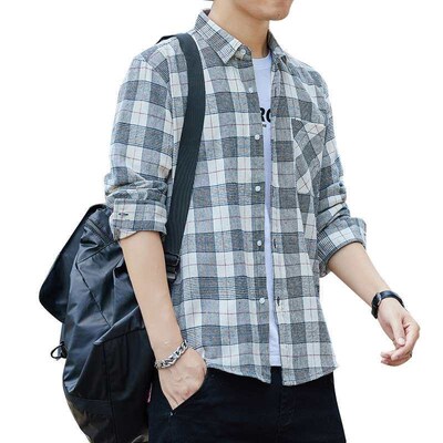 Mens Shirt Long-sleeved Plaid Shirt Mens tendy Casual Fash