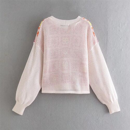2022 spring new womens fashion retro flower stitching knitt