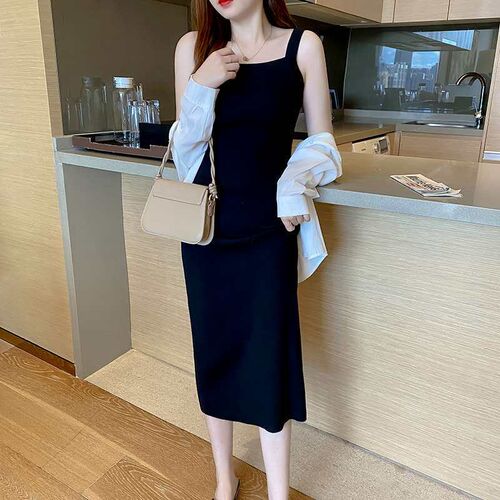 Cover breast wide shoulder sling dress women summer new over