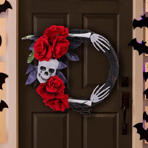 Jingchen Halloween Skeleton Red Rose Ghost Hand Wreath Ghos