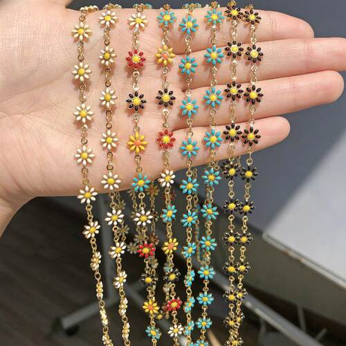 50cm Metal Copper Drop Oil Chains Daisy Flower Charms Neckla