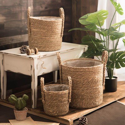 Nordic giant grass woven flowerpot seaweed storage basket