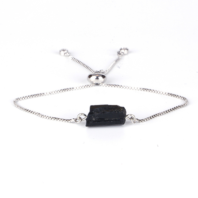 Natutal Raw Rough Black Tourmaline Beads 6mm Round Hematite
