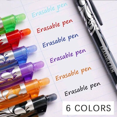 6pcs New 0.5mm Erasable Gel Pens Set 6colors Refill Rod Magi