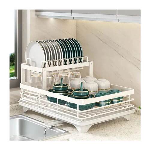 Dish Drying Rack Adjustable Kitchen Plates Organizer with Dr
