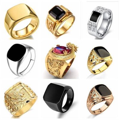 Signet Square Finger Rings For Men Punk Style Collection Gol