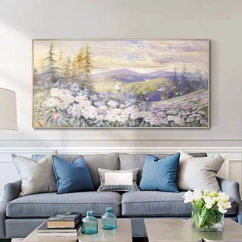 手绘油画花海风景挂画客厅沙发背景墙装饰画卧室横版花飞蝶舞壁画,家居饰品,油画,淘宝优惠券,粉丝福利购,淘宝优惠卷