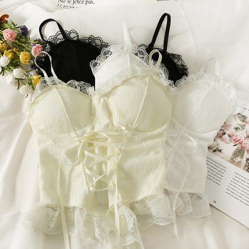 Lace Corset Woman Spaghetti Strap Tank Tops Femme Crop Top C